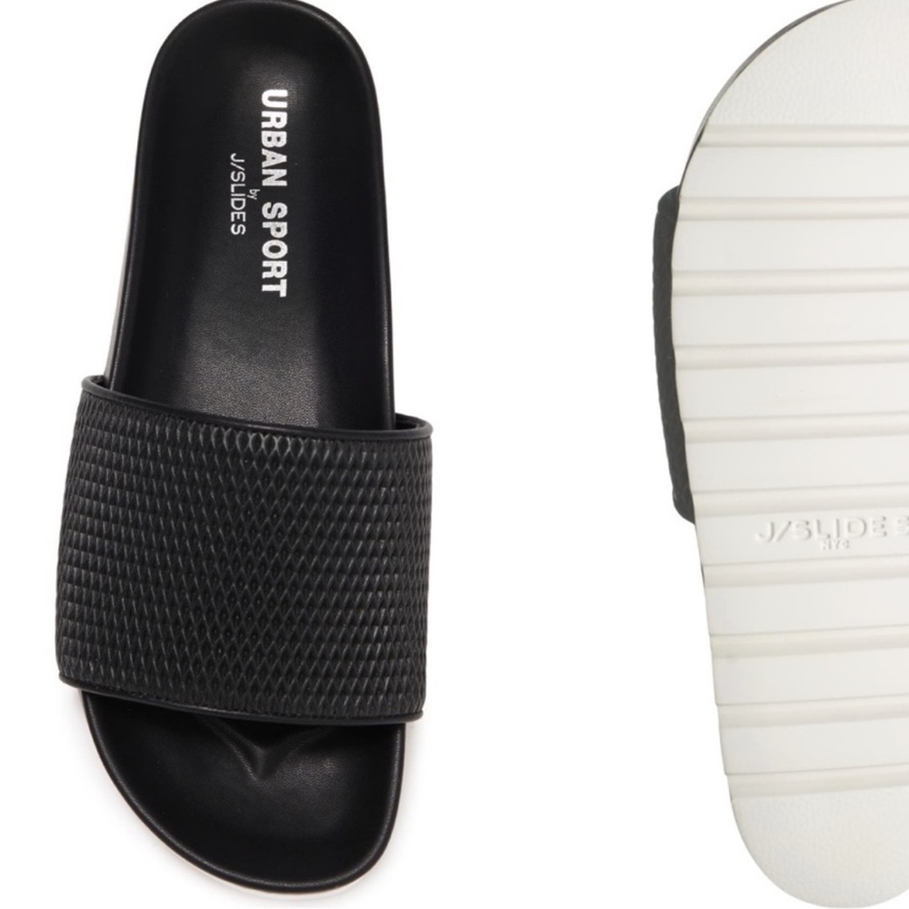 Urban Sport By J/Slides Textured Leather Slide Sandal Size 10 new with box Black